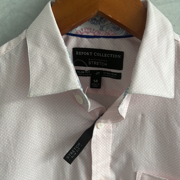 Boys Report Collection Pink Long Sleeve Stretch, Slim Fit, Dress Shirt, Size 14 - Picture 2 of 6